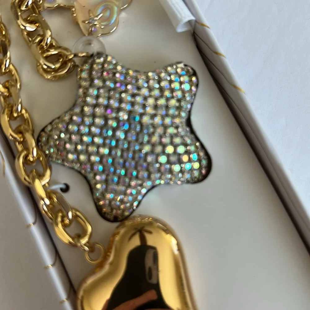 Bling Silver and Gold puffy Star and Heart Handbag charm/Keychain